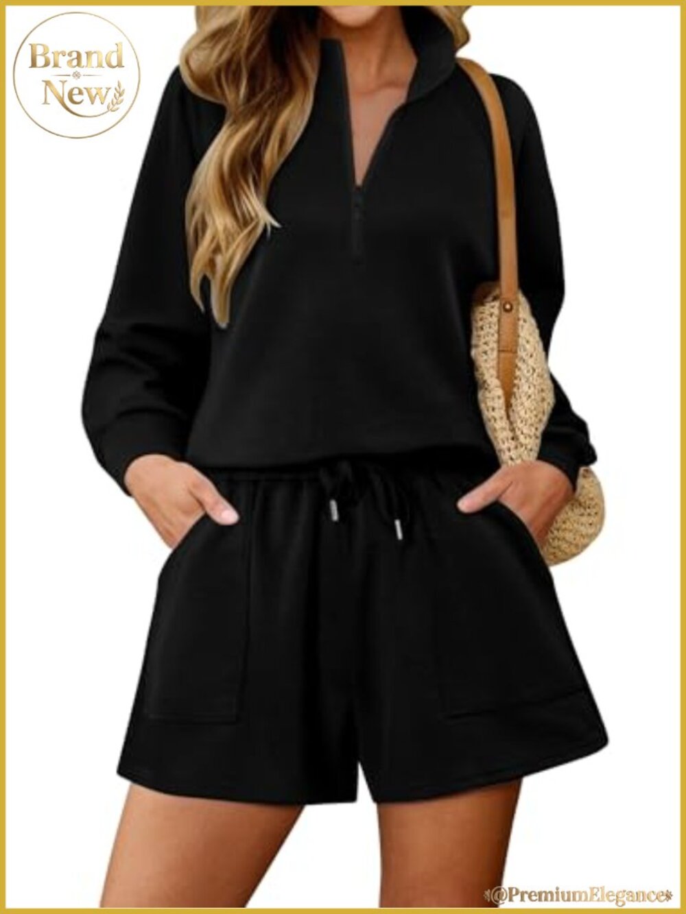 2 Piece Sweatsuit Set Lounge Shorts Half Zip V Neck Loose Fit Soft Stretchy